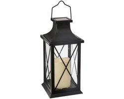 Atmosphera Solar tuin lantaarn - zwart - kunststof/glas - 14 x 14 x 28 cm - buiten - Led kaars licht