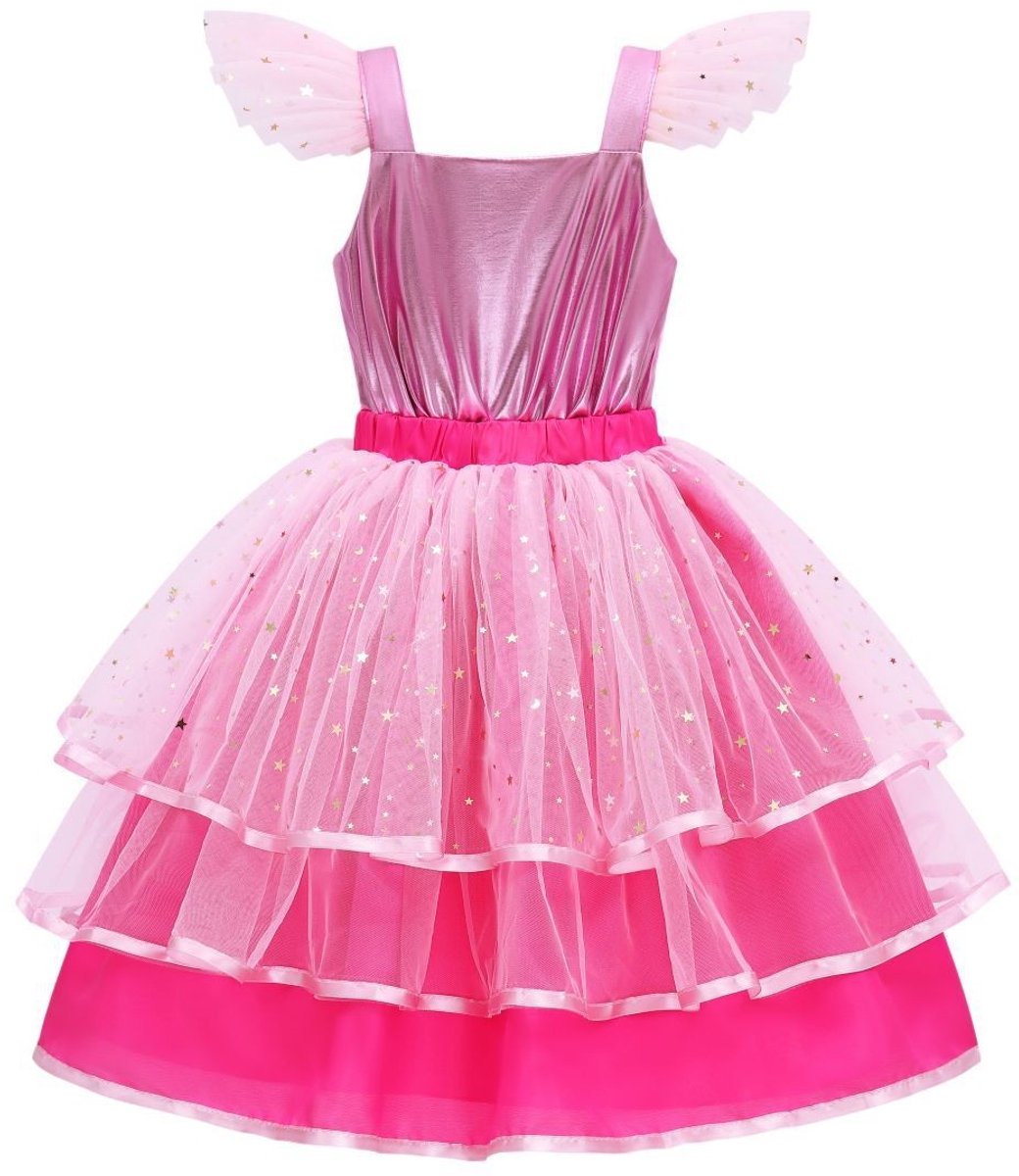 Joya Kids® Luxe Verkleedpop Prinsessenjurk voor kinderen | Verkleedjurk Meisje hard Roze Tule Rok | Halloween kostuum | Metallic Roze met Strik | Carnaval kleding | Verkleed kostuum Jurk | — afbeelding 2