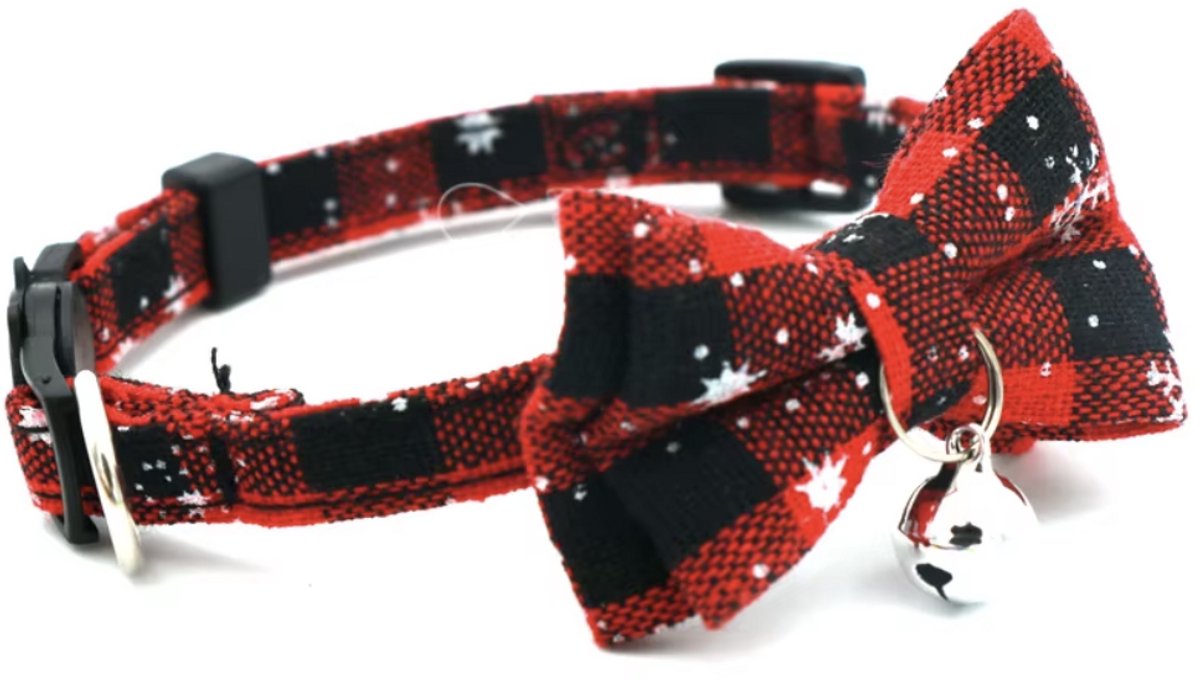 Bol.com Kersthalsband Met Strik - voor Kat/Kleine Honden - Rood - Snowflake Belletjes aanbieding