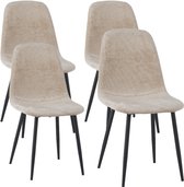 Bol.com Dimehouse Set van 4 Scandinavische Eetkamerstoelen Beige Chenille Stof Swift - Zonder Armleuningen - Chenille - Scandina... aanbieding