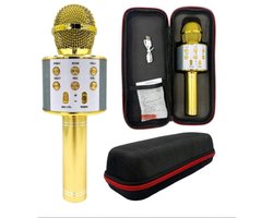 Draadloze Karaoke Microfoon met Bluetooth en Echo Effect - Speaker - USB - met Opbergcase - Goud