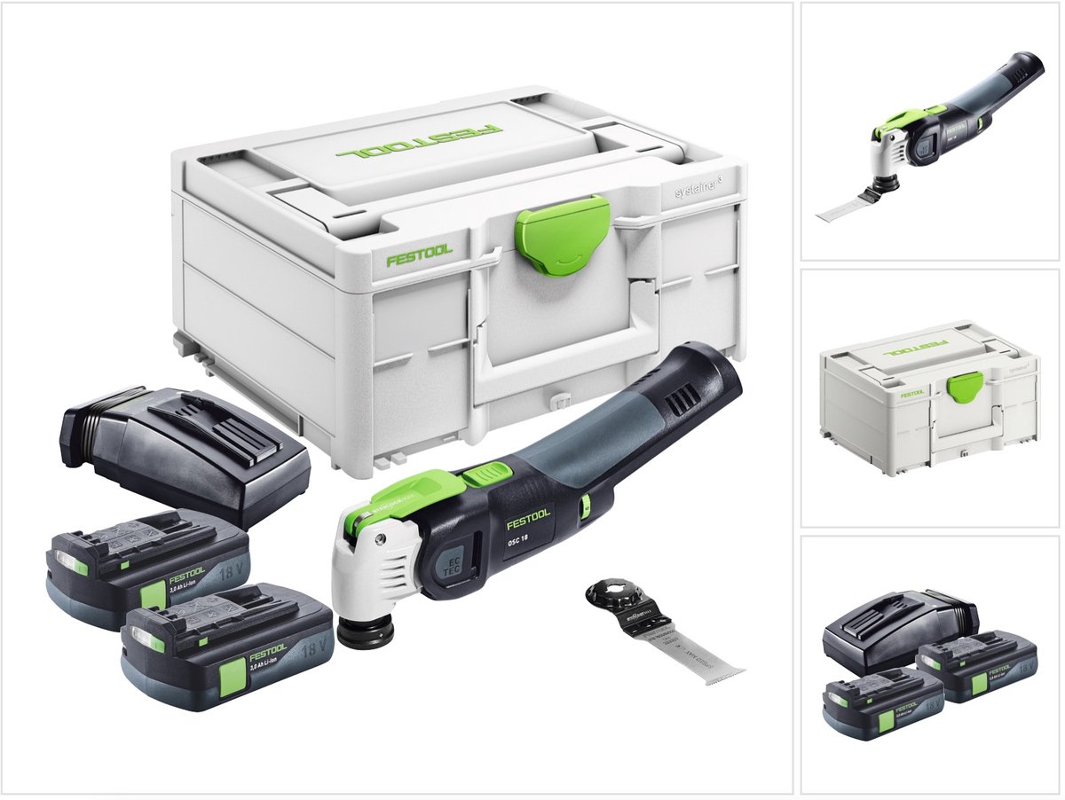 Festool VECTURO OSC 18 E-Basic accu-oscillator 18 V Starlock Max Brushless + 2x accu 3.0 Ah + lader + systainer