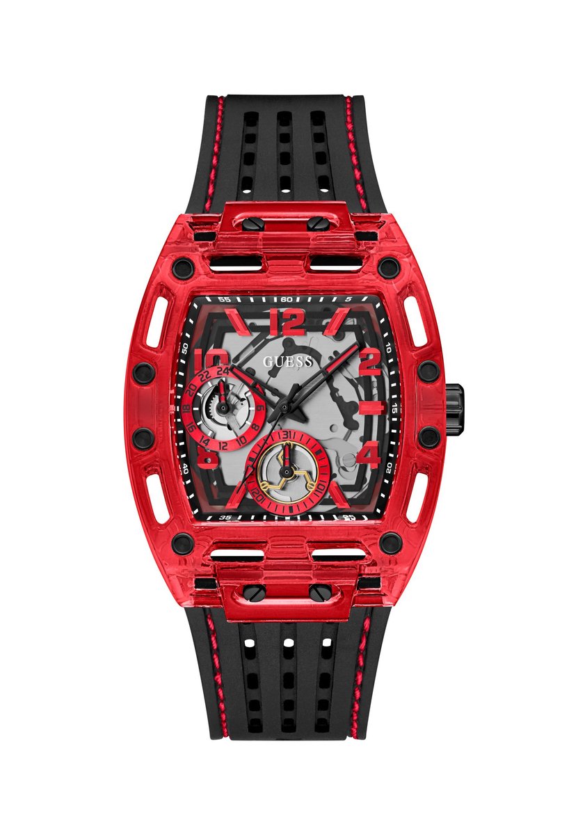 Guess Phoenix Quartz Analoog Horloge Black Case: 100% Recycled Polycarbonate | Armband: 100% Silicone 41.5 mm GW0499G4