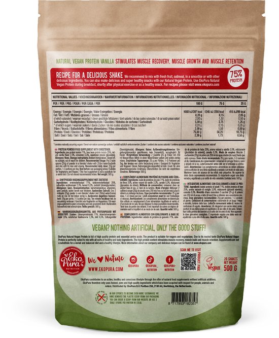Ekopura Natural Vegan Protein Vanille - Plantaardig Eiwitpoeder, Duurzaam Geproduceerd - 500 gram — afbeelding 5