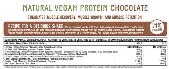 Ekopura Natural Vegan Protein - Chocolate (plantaardig eiwitpoeder) 500g- NL-BIO-01 — afbeelding 4