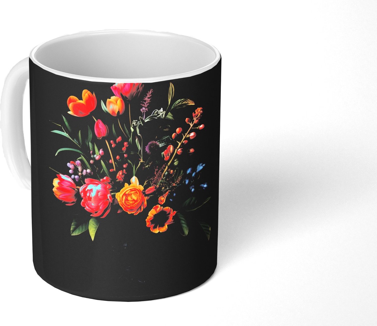 Mok - Koffiemok - Tulpen - Bessen - Boeket - Vaas - Mokken - 350 ML - Beker - Koffiemokken - Theemok