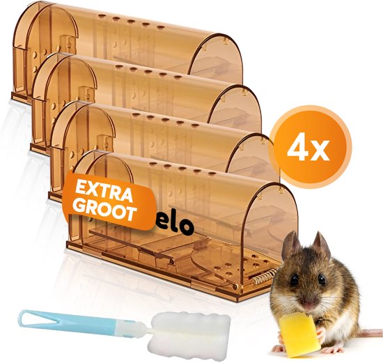 Pelo Diervriendelijke Muizenval – Herbruikbare Muizenvallen voor Binnen en Buiten – Rattenval Zonder Gif – Set van 4 - Oranje