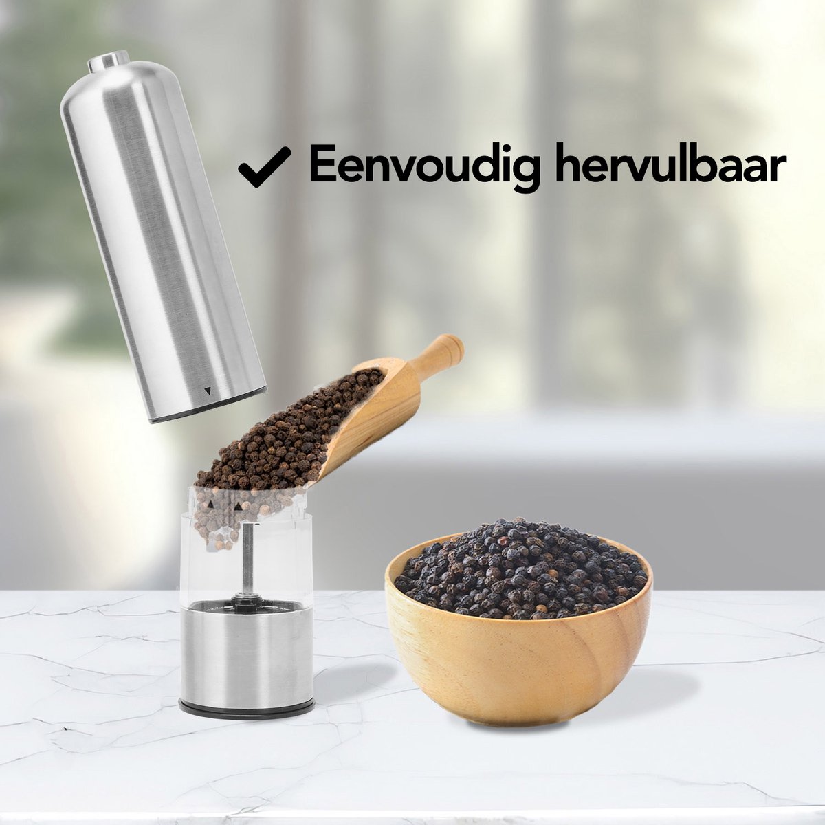 Infinity Goods Elektrische Peper- En Zoutmolen Set - Pepermolen - Zoutmolen - Verstelbare Maalgraad - Kruidenmolen - RVS — cadeau in Kookcadeaus - foto 4
