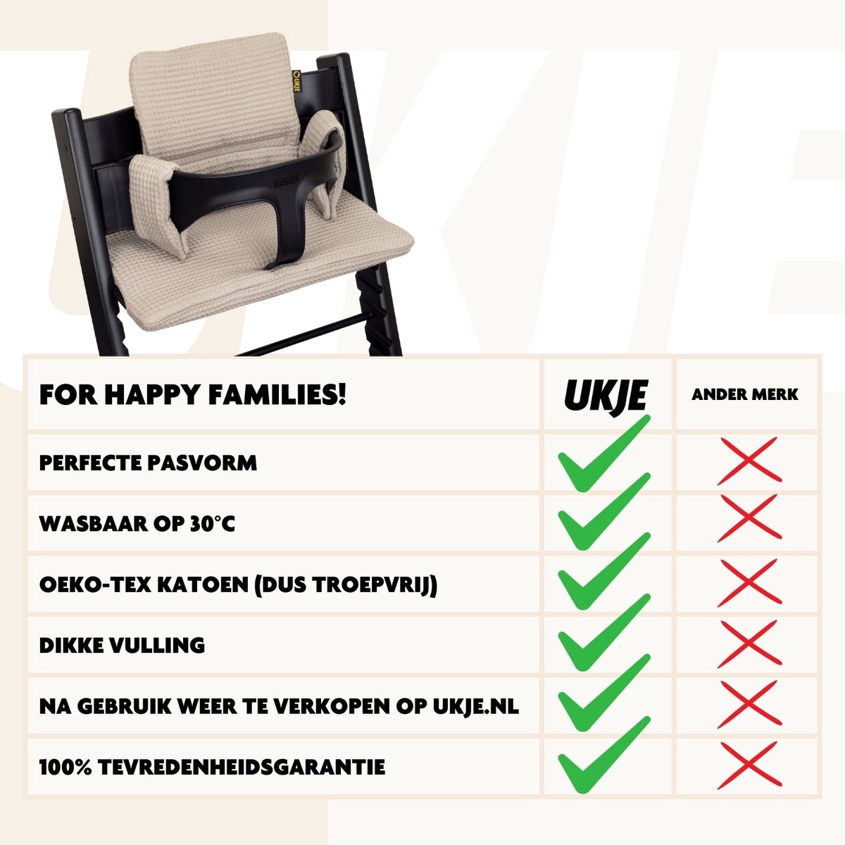 Ukje Stoelverkleiner TrippTrapp - Geschikt voor Stokke Tripp Trapp Kussenset - Kinderstoel Verkleiner - Het enige kussen dat in de was kan - Extra Dik - Taupe - Wafelstof – foto 5