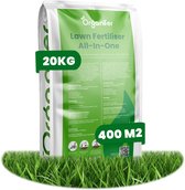 Gazonmest All-In-One (20kg, 400m2) - Voor een Diepgroen Sterk Gazon Zonder Mos en Onkruid - Gazonmeststof - Gazon Kalk - Meststof Gazon - Gras Mest - Bodemverbeteraar - Organifer