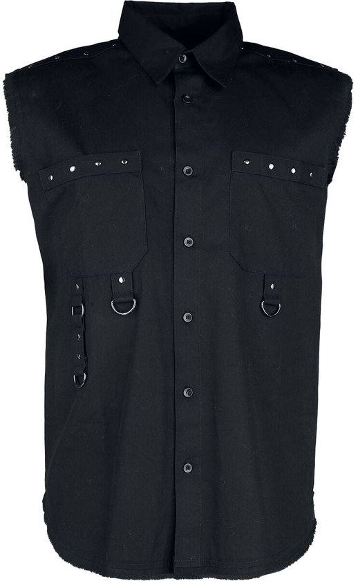 Chemise noire à manches courtes Gothicana avec clous et anneaux Homme - M