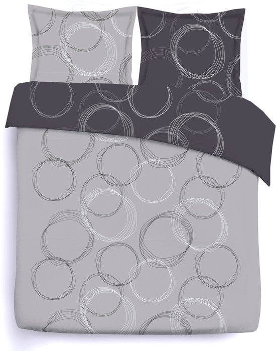VISION Lenny - Tweezijdig omkeerbaar Dekbedovertrekset - 100% katoen: zacht en soepel - Tweepersoons - Dekbedovertrek 200 x 200 cm met 2 bijhorende slopen - Antraciet / Grijs - Oekotex gecertificeerd van VISION — afbeelding 2