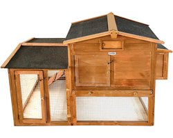 Lendo Online Kippenhok van geïmpregneerd vurenhout met nachthok en ren - 151x69x92cm - Bruin - kleine dieren - konijnenhok - Kippenverblijf - binnen en buiten - Asfalt dak - Weersbestendig