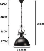 3-lamps vintage zwarte industriële hanglamp met zwarte metalen katrol
