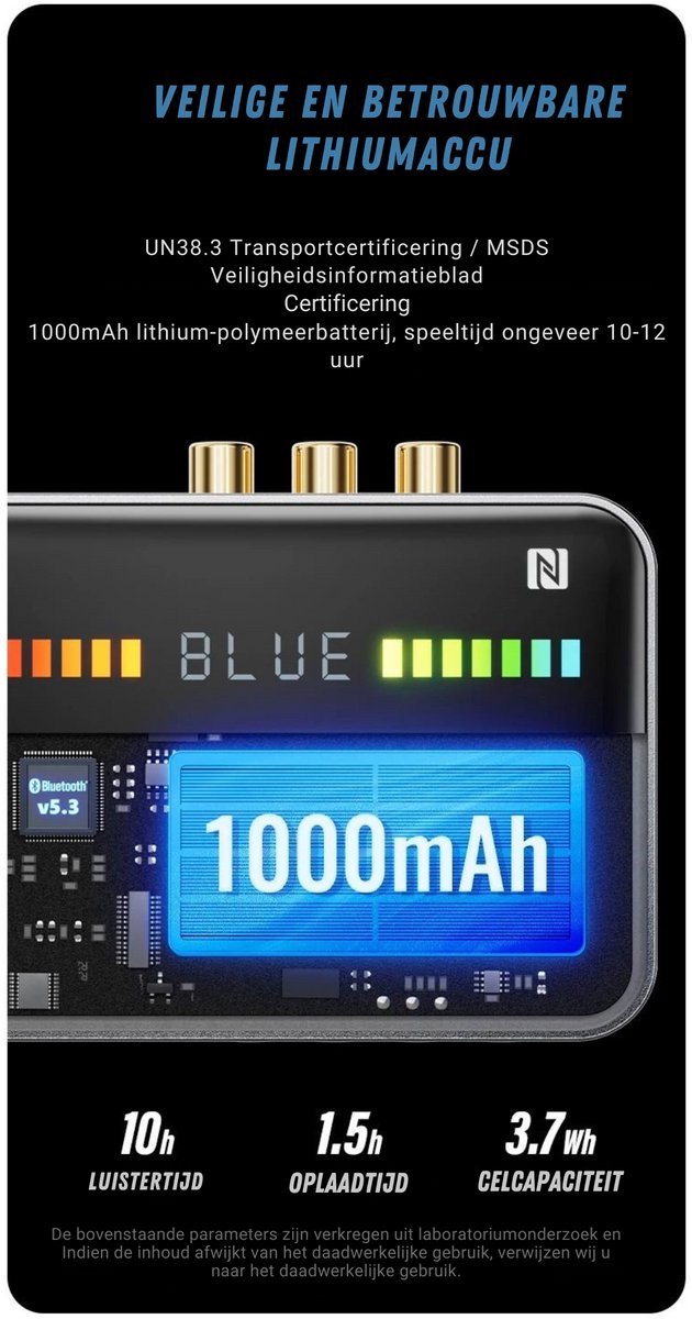 DrPhone SoundSyncX - Bluetooth 5.3 Audio-Ontvanger En Zender - Dynamische RGB-verlichting - Helder LED-display - Diverse Aansluitmogelijkheden - Dual Connection - Slimme NFC-koppeling - Zwart van Merkloos — afbeelding 5