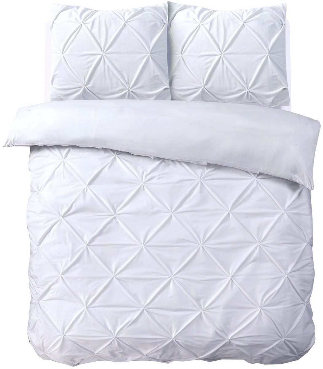 Sleeptime Velvet Pintuck Dekbedovertrek - Tweepersoons - 200X200/260 + 2 x kussenslopen 60x70 - Wit
