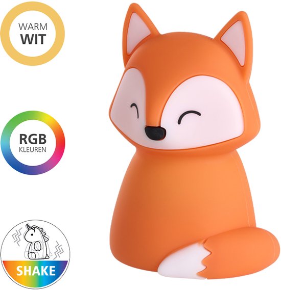 EGLO Castellino Vos Nachtlampje Kinderen & Baby - Draadloos - 15 cm - Oranje - RGB & Wit Licht - Oplaadbaar - Touch bediening