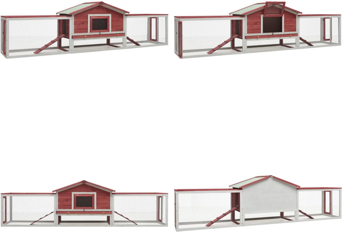 vidaXL Konijnenhok 310x70x87 cm massief grenen- en vurenhout rood – Konijnenhok – Konijnenhokken – Dierenhok – Dierenhokken