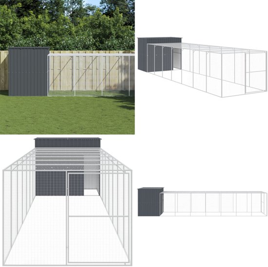 Hondenhok met ren 214x661x181 cm gegalvaniseerd staal antraciet