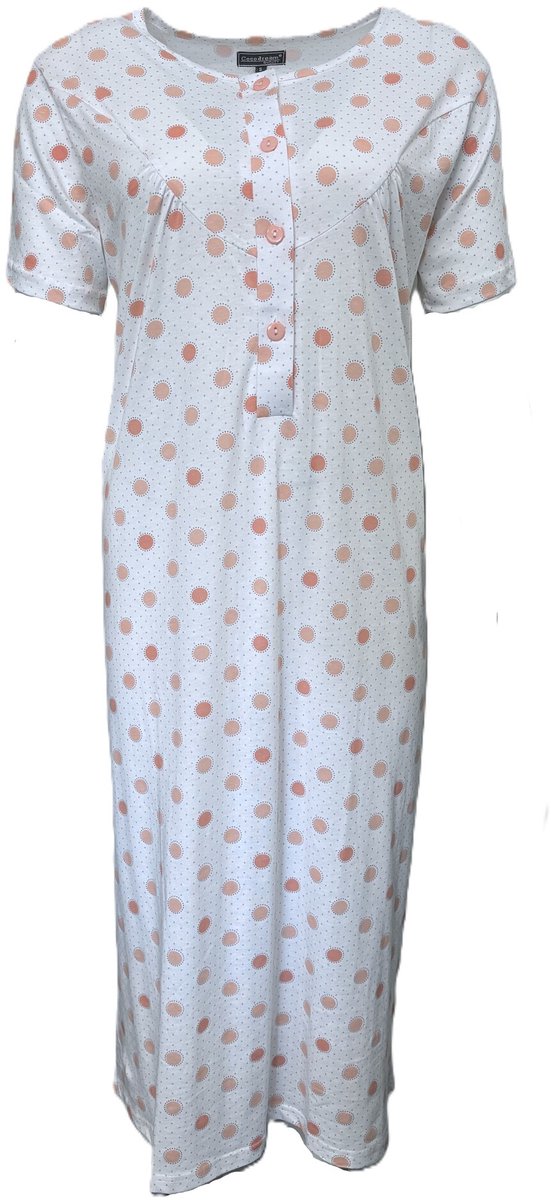 Cocodream Quality Cocodream - Klassiek nachthemd dames - Korte mouw - Lang model - Wit met stippen
