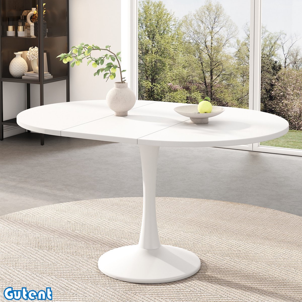 Gutent Uitschuifbare eettafel-ovaal-L100/140 x B100 x H75 cm-Modern minimalistisch-Wit
