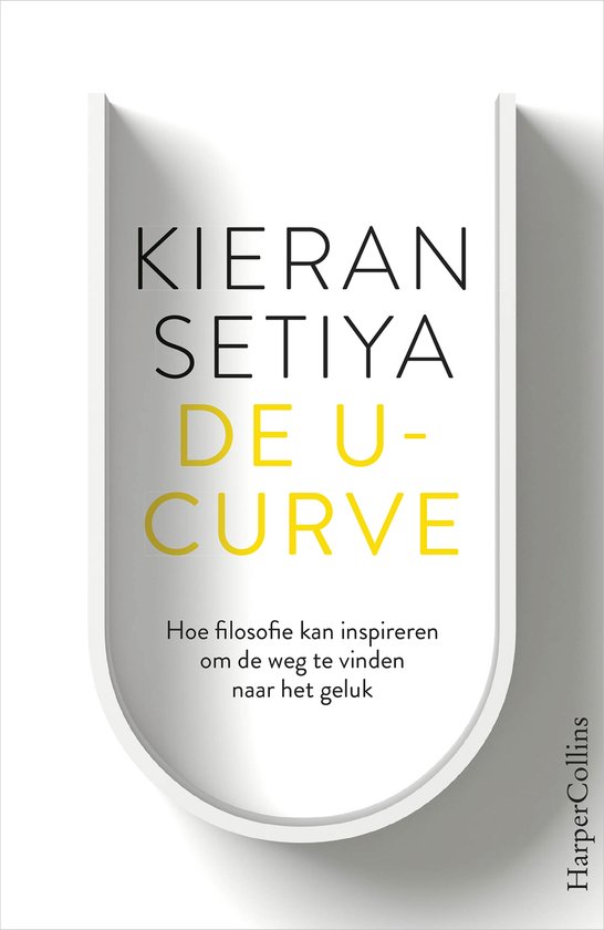 Boekomslag 'De U-curve' met gele letters op een witte, gebogen achtergrond.