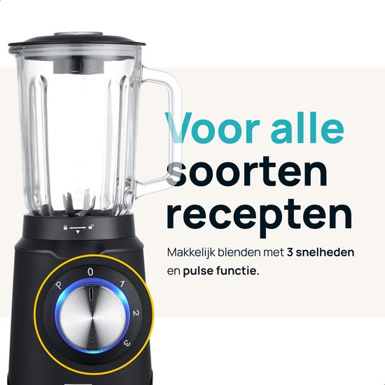 MOA Krachtige Blender - Met glazen kan - 1,5 liter - Zwart - 1000 Watt - TB61B van MOA — afbeelding 4