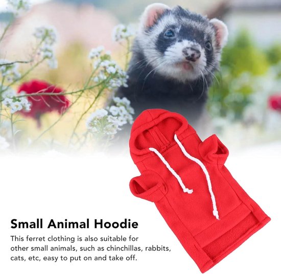 Hoodie met trekkoord voor fretten - Warme, huidvriendelijke en dikke kleding voor kleine dieren voor feestjes (Rood) van Merkloos	 — afbeelding 2