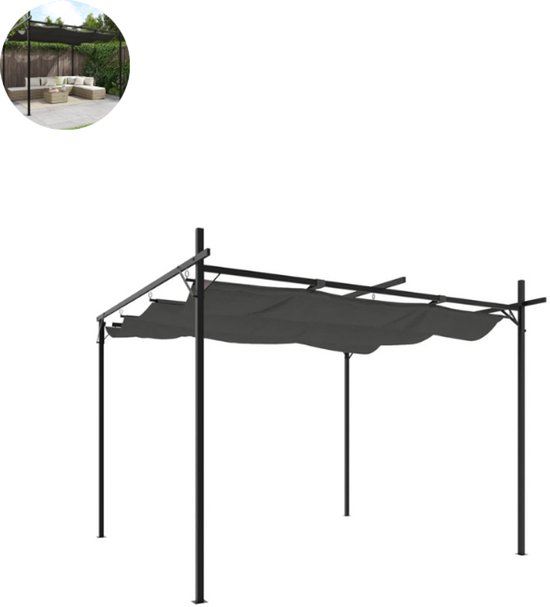 Pergola met Lamellen dak 3x4 frame RAL 7015 grijs incl. verticaal zonnedoek kopen