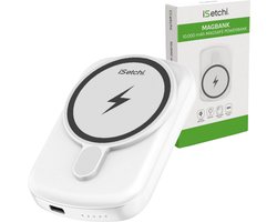 iSetchi Powerbank 10000 mAh - Geschikt voor MagSafe - LED Indicator - 20 Watt USB-C Poort - Magnetisch & Draadloos - Externe Batterij - Geschikt voor iPhone 12/13/14/15/16 - Wit