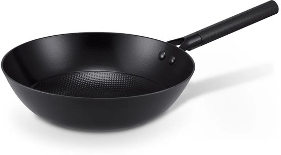 Poêle Wok Brabantia Patron Antiadhésive - Ø 28 cm - Revêtement Antiadhésif 100% Sans PFAS - Manche Alu Design Luxe - Adapté à l'Induction - Fer pressé 100% Recyclé - Zwart