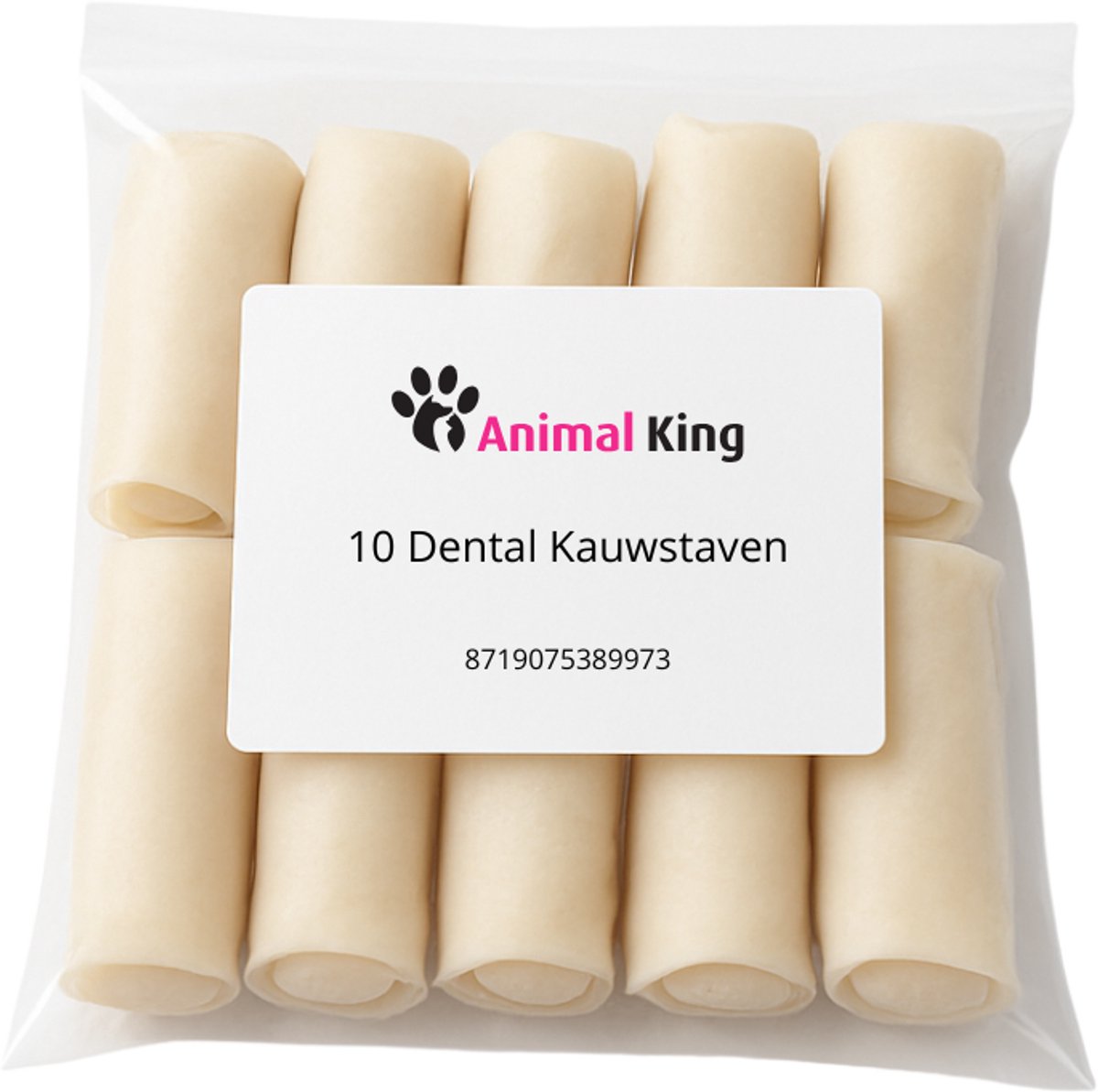 Animalking Dental Kauwstaaf Hond - Kauwbotten Hond Runderhuid - Hondensnacks - 4 CM x 15 CM 10 Stuks