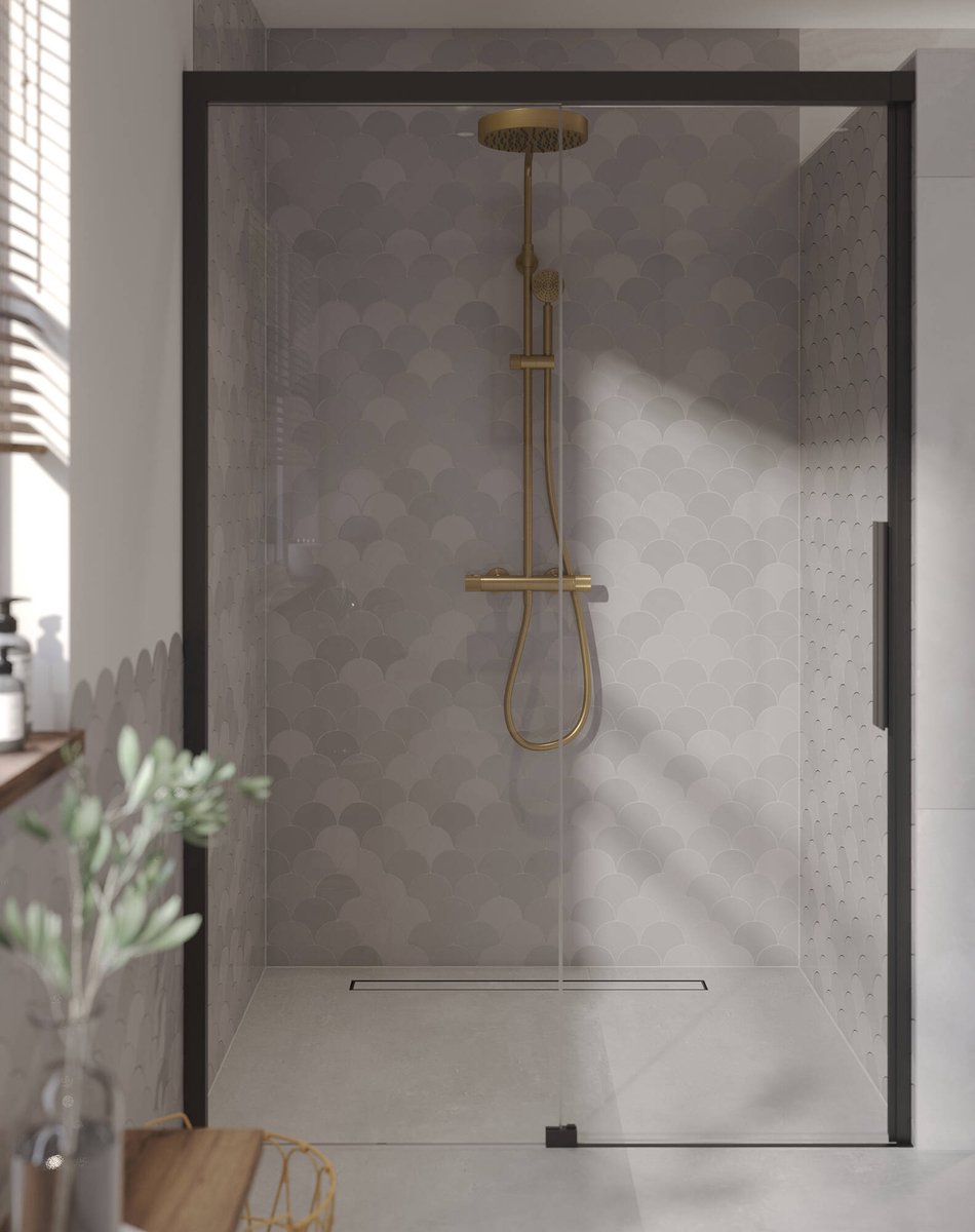 Ben IMotion Douchedeur - Schuifdeur - Links - 140x206 cm - Antikalk - Mat Zwart - Veiligheidsglas