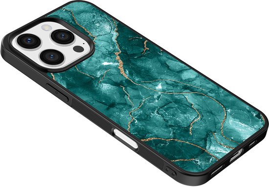 Smartphonica Coque de téléphone pour iPhone 16 Pro Max avec imprimé marbré - Coque arrière en TPU design marbre - Or Vert pour iPhone 16 Pro Max
