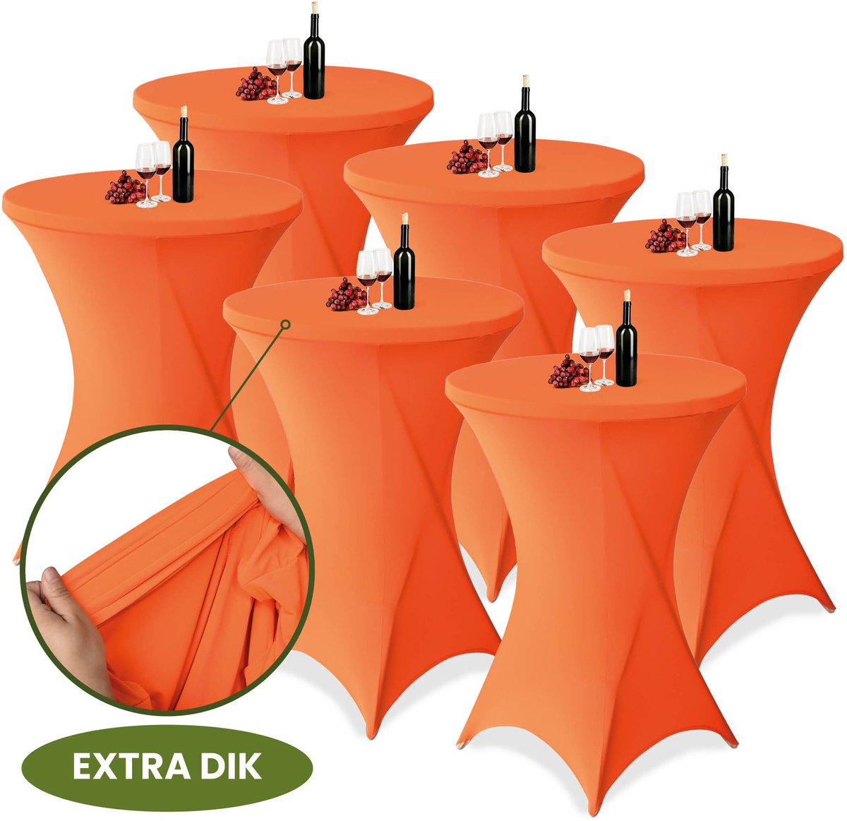 Statafelrok Oranje x 6 – ∅80-85 x 110 cm met Opbergtas – Statafelhoes Stretch Stof – Kras- en Vouwvrije Statafel Rok Extra Dik – Sta Tafelrok - 6 Stuks – Statafelhoezen Voor Horeca, Evenementen, Feest, Bruiloft en Partijen