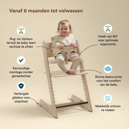Stokke Tripp Trapp kinderstoel, Natural (inclusief stoel en Babyset 2) met set voor pasgeborenen (Grey) - veilig, verstelbaar, ergonomisch ontwerp van Stokke — afbeelding 4