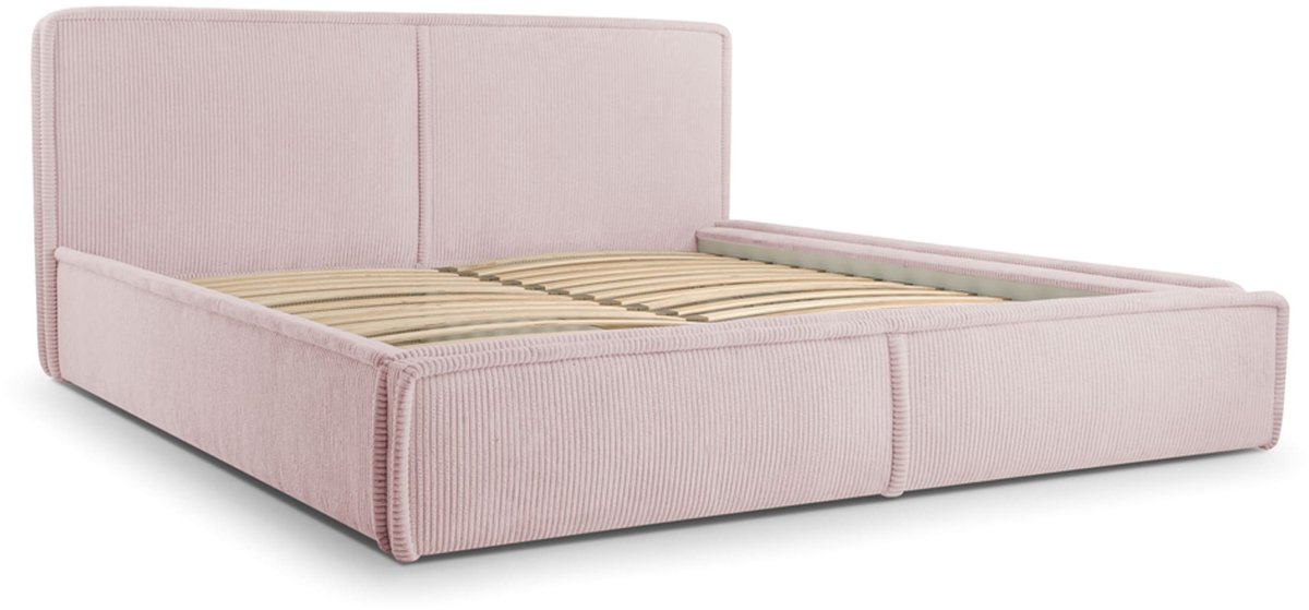 Bed 04 - Gestoffeerd bed van corduroy Tweepersoonsbed met Fluwelen Bekleding - 160x200 cm - Verstelbaar en Comfortabel - Pastelkleuren - Flamingo (Poso 52)