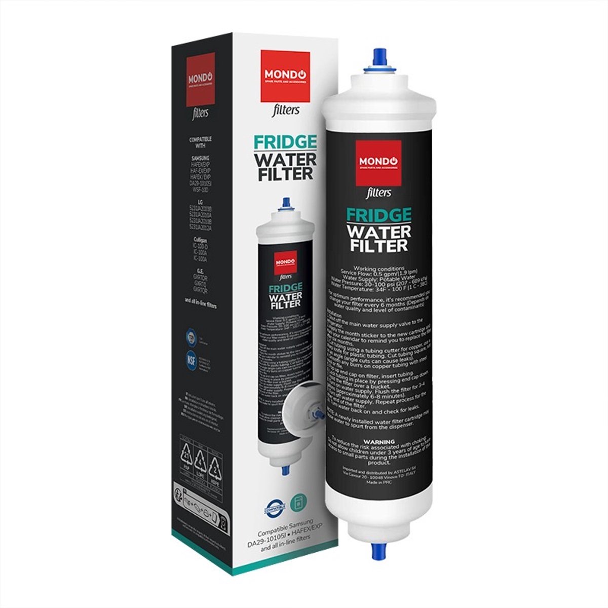 Mondo® waterfilter voor Amerikaanse koelkast - Alternatief geschikt voor Samsung HAFEX/EXP, Indesit C00379989, Whirlpool 481281718629 & 484000000680 en LG 5231JA2003B, 5231JA2010A, 5231JA2010B, 5231JA2012A, 5231JA2012B