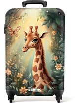 NoBoringSuitcases.com® - Kinderkoffer meisje - Kindertrolley meisjes - Jonge giraf tussen bloemen in zonnig woud - Handbagage koffer lichtgewicht - Reiskoffer trolley kinderen - Rolkoffer met wieltjes - Past binnen 55x40x20 en 55x35x25