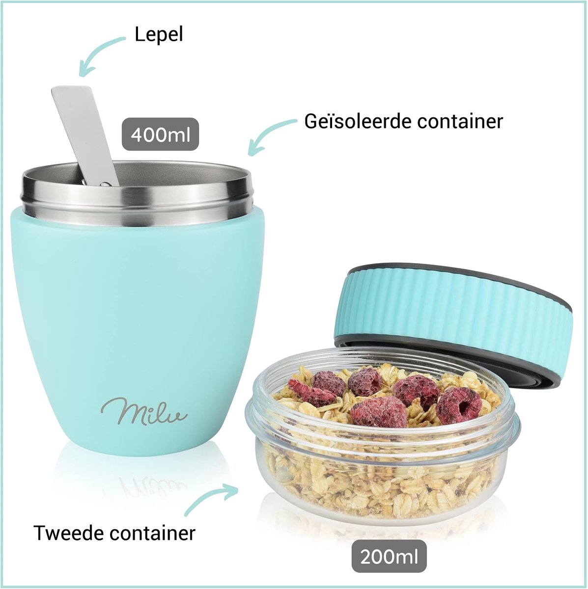 Milu Tazza Per Il Muesli 400ml I Tazza Con Cucchiaio I Acciaio Inossidabile Impermeabile E Isolato I Cup To Go Yogurt Porridge (Rosa