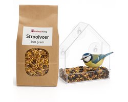 Vogelvoederhuisje voor Kleine Vogels - met 500 Gram Vogelvoer - Doorzichtig Vogelhuisje aan het Raam - Zuignap - Hangend Voederhuis - Animalking - Vogelvoederstation - Bird Feeder