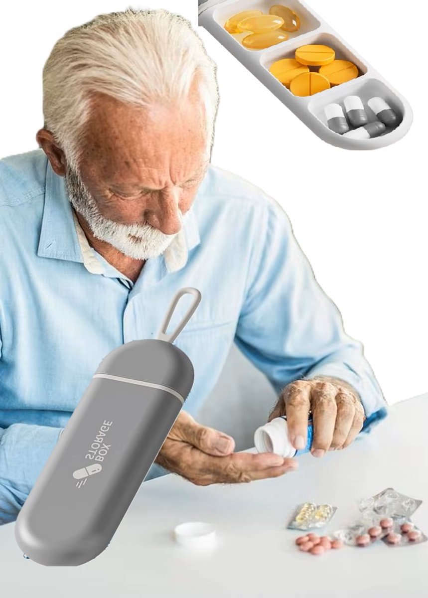 Goedkoopste Draagbare I Pillendoosje I Pillendoos I Medicijn Doosje I Waterdicht I Pil Box Tube I 3 Vakken I Incl. Ophanghaak I Grijs