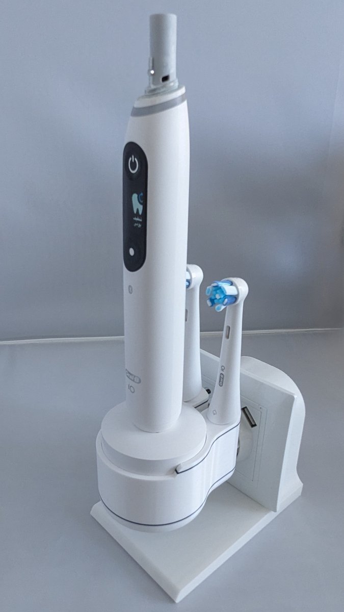 Luxe Tandenborstelhouder voor Oral-B iO (Series 7, 8 & 9) – Voor Ronde Magnetische Lader – Met Kabelbeheer & Ruimte voor 2 iO Opzetborstels