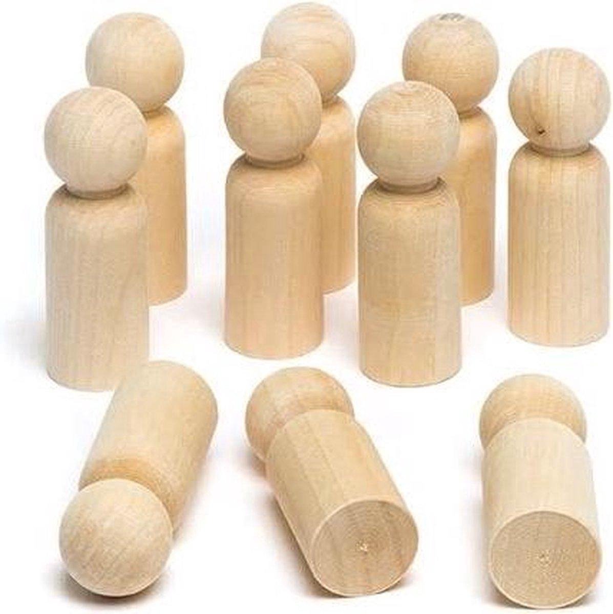 Blanco Houten Pionnen 10x Man - 6.5 CM - Poppetjes/Mannetjes/Peg dolls - DIY
