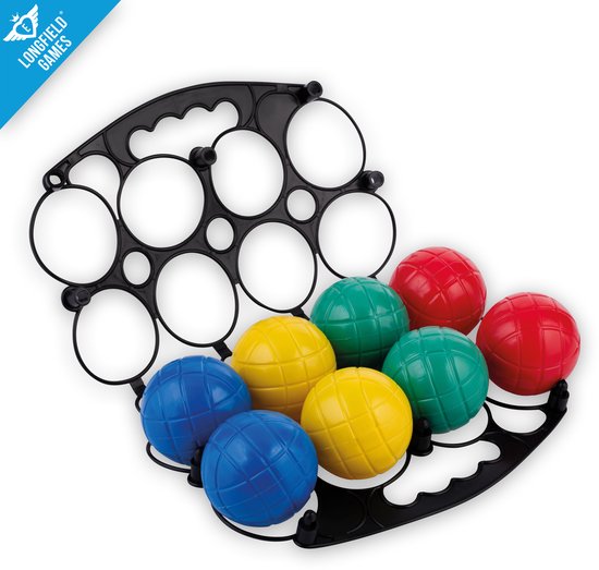 Jeu de Boules Set – 8 Kunststof Ballen – Inclusief Buts & Houder – Pétanque - Boules - Ø 69 mm – Voor Kinderen & Recreatief Gebruik – Longfield