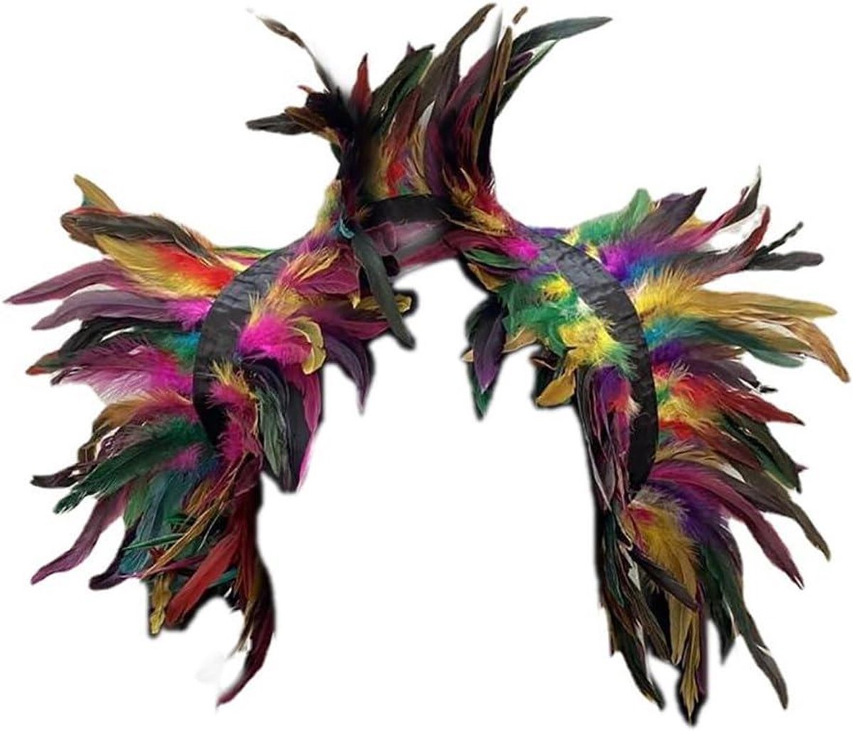 Zwarte Gotische Veren Cape Voor Halloween Feest, Schouder Wrap Kraag Sjaal Met Echte Veren En Fluwelen Lint
