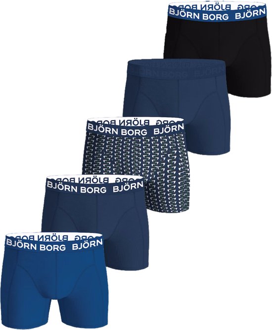 Boxer homme Björn Borg en coton stretch 5P imprimé basique bleu et noir II