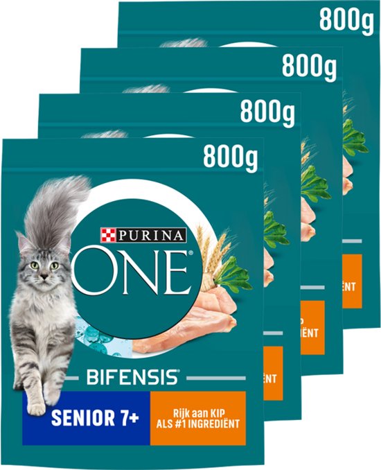 PURINA® ONE® Senior - Kattenbrokjes - Kip & Volkoren Granen - 4 x 800 g