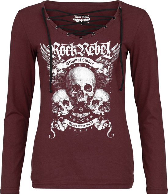 Rock Rebel by EMP donkerrood shirt met lange mouwen en V-hals - Dames - XXL