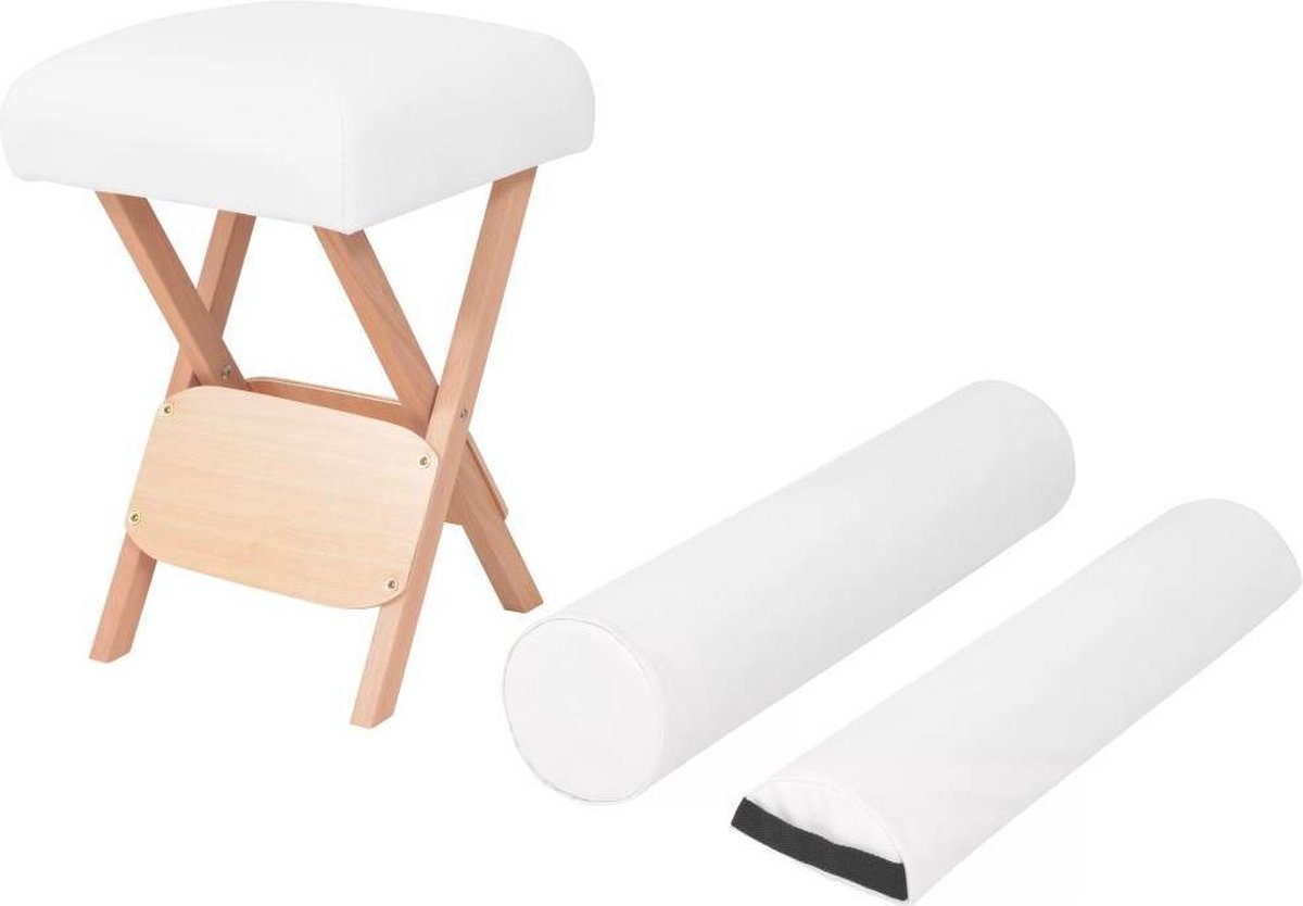 Goedkoopste vidaXL - Massagekruk - met - 12cm - dikke - zitting - en - 2 - bolsters - inklapbaar - wit